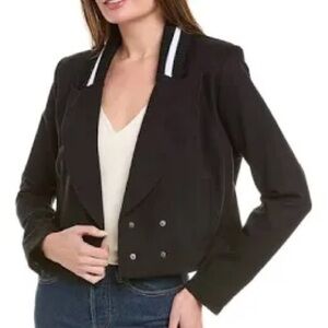 CAbi Black Tie jacket Cropped with White Accents